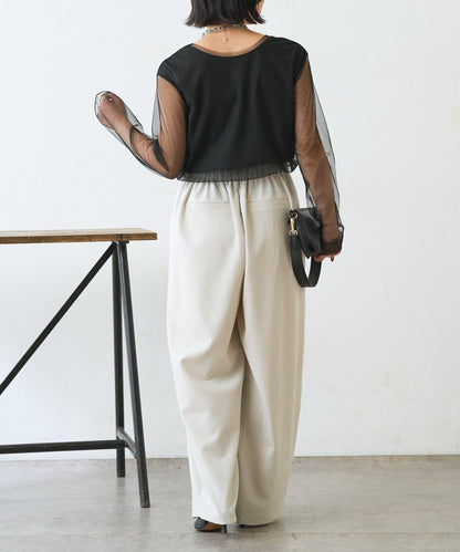 網紗拼接針織打底上衣