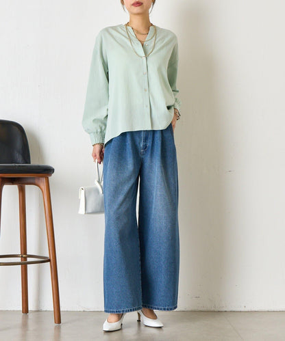 配色開衩開領襯衫