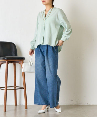 配色開衩開領襯衫