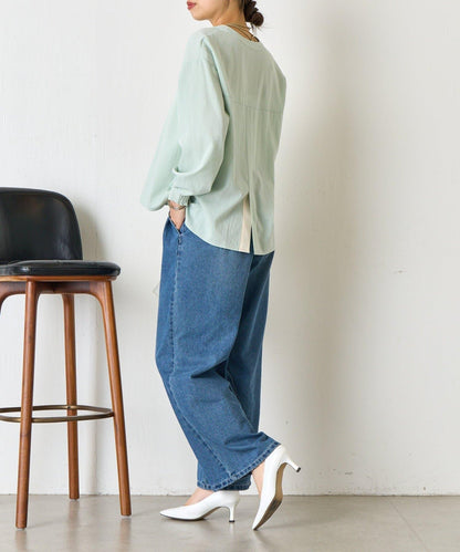 配色開衩開領襯衫