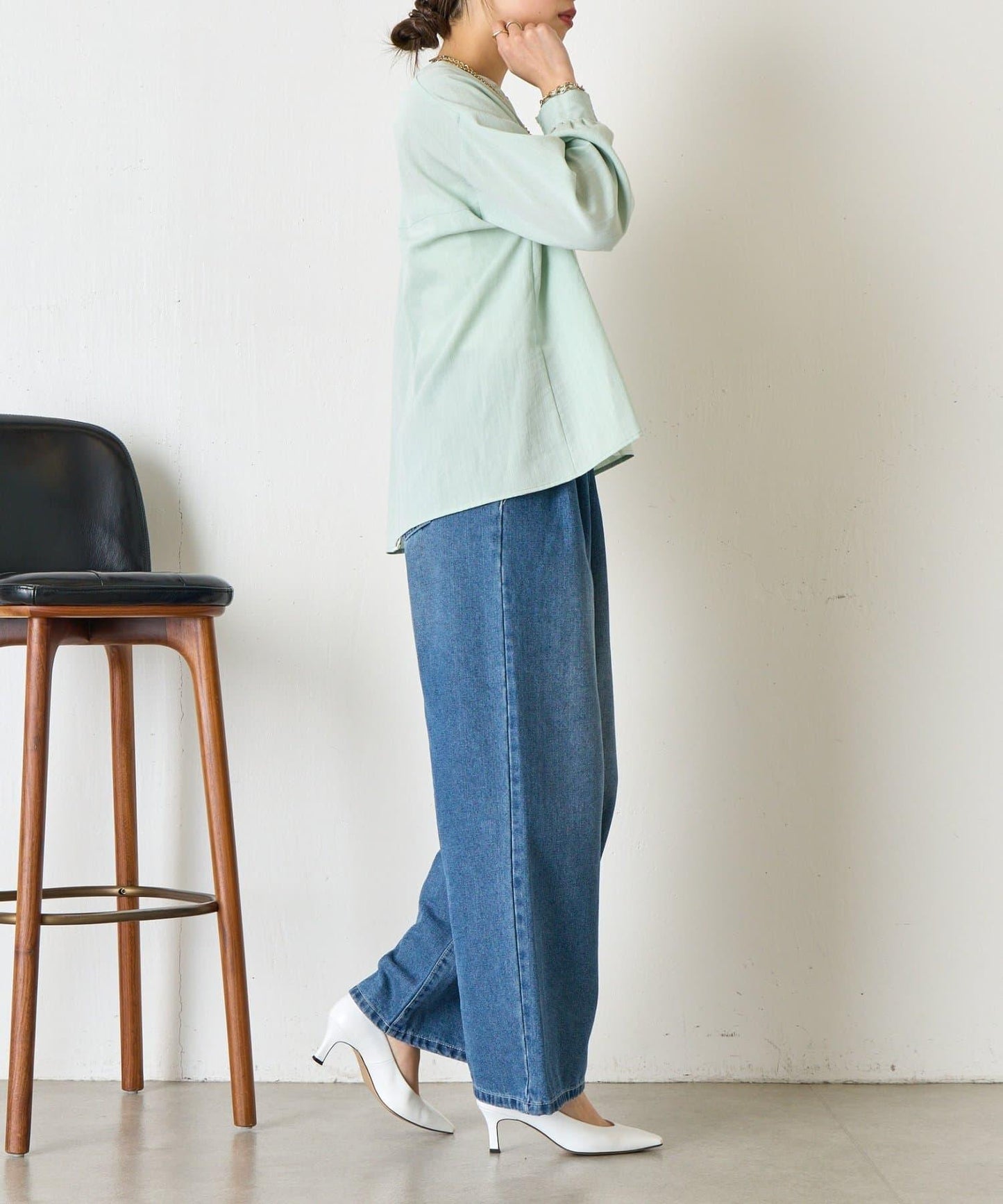 配色開衩開領襯衫