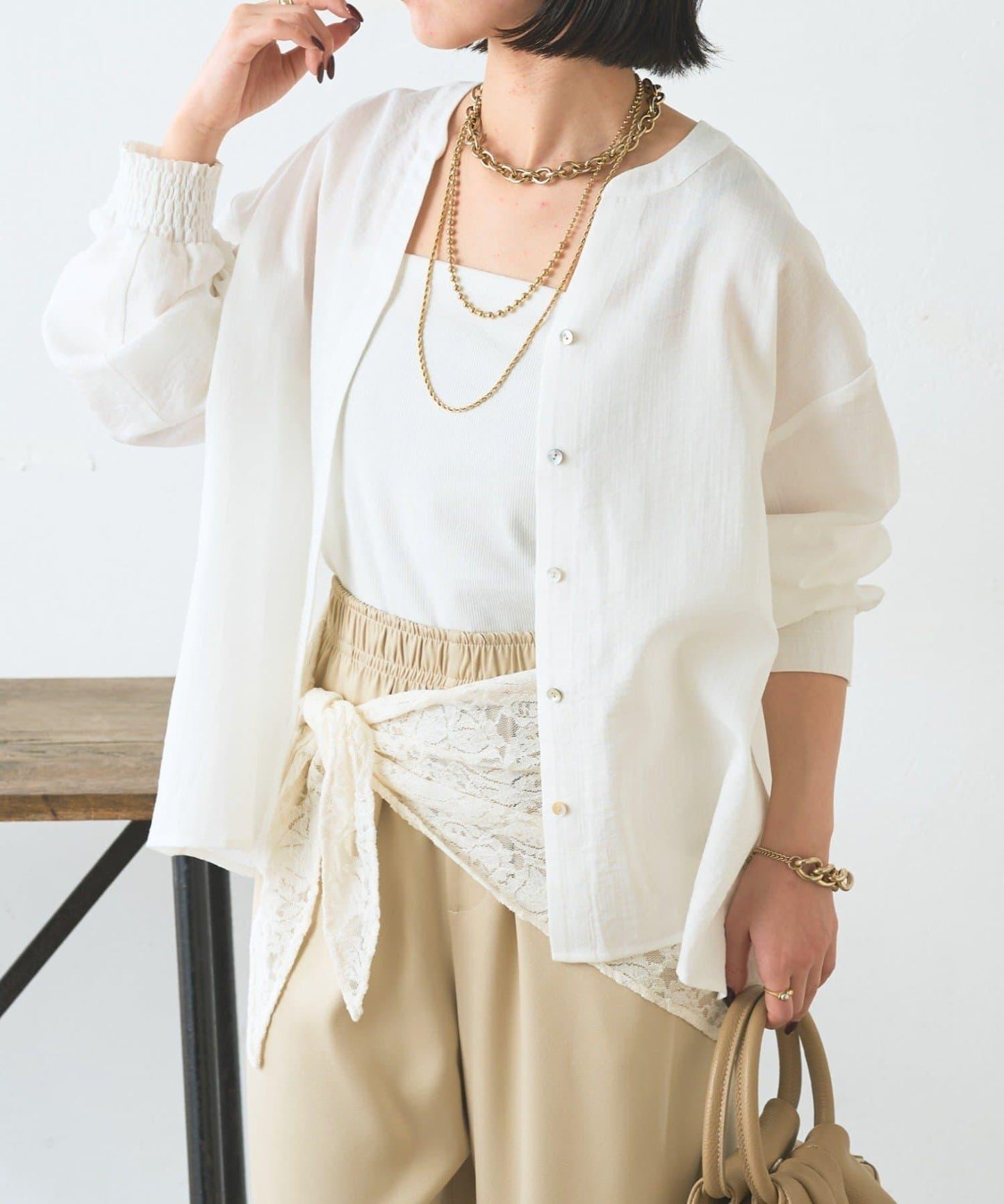 配色開衩開領襯衫