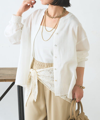 配色開衩開領襯衫