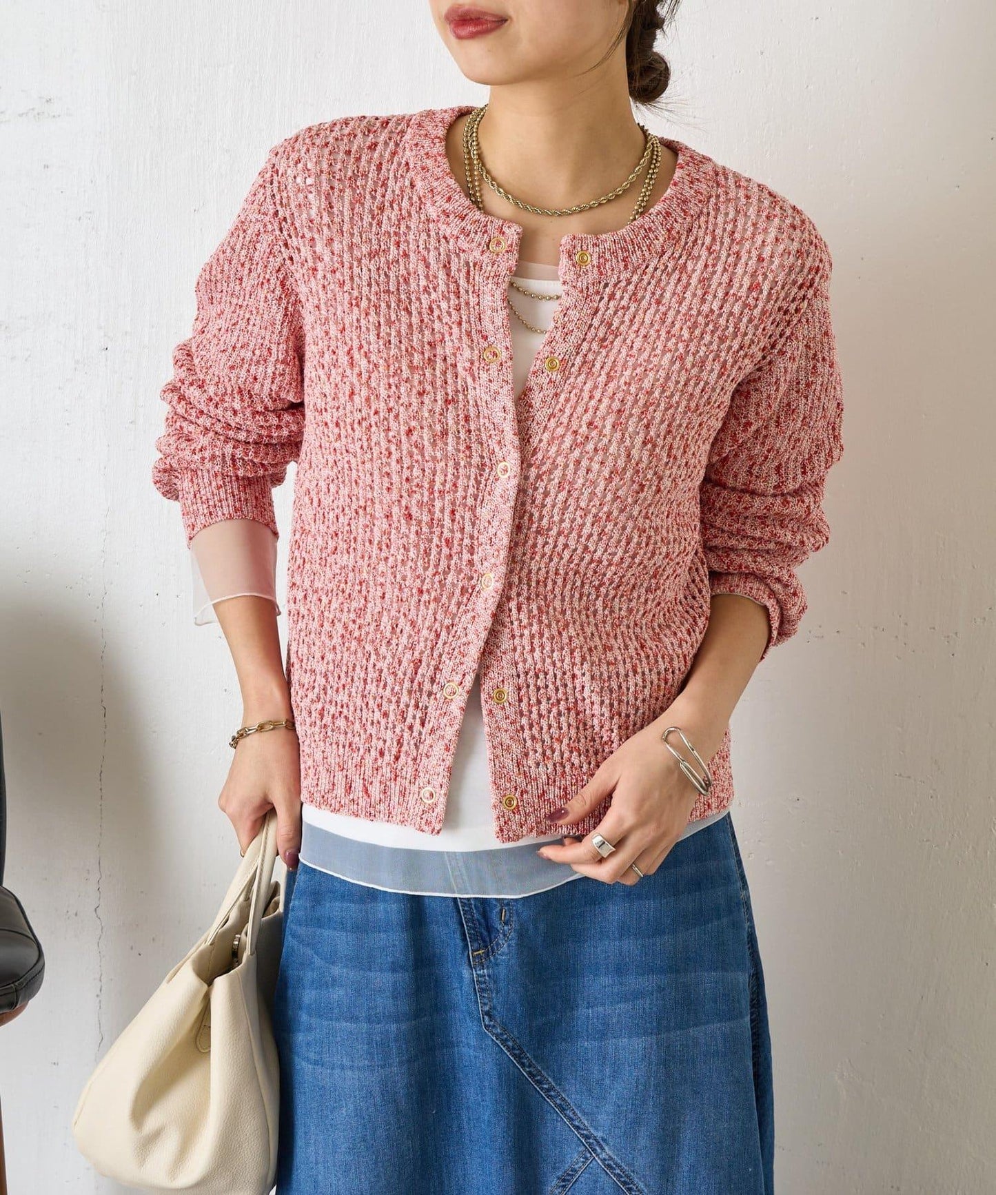 混色網眼針織開衫