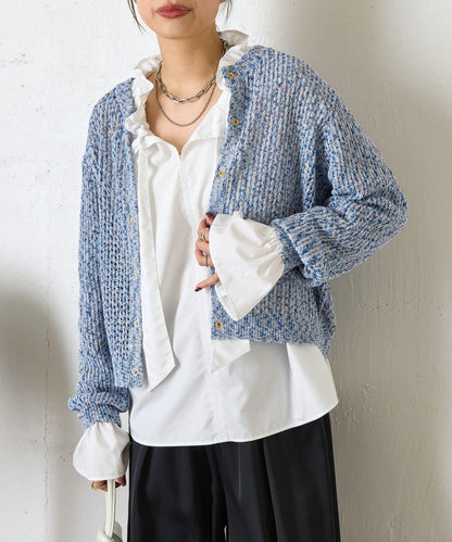 混色網眼針織開衫