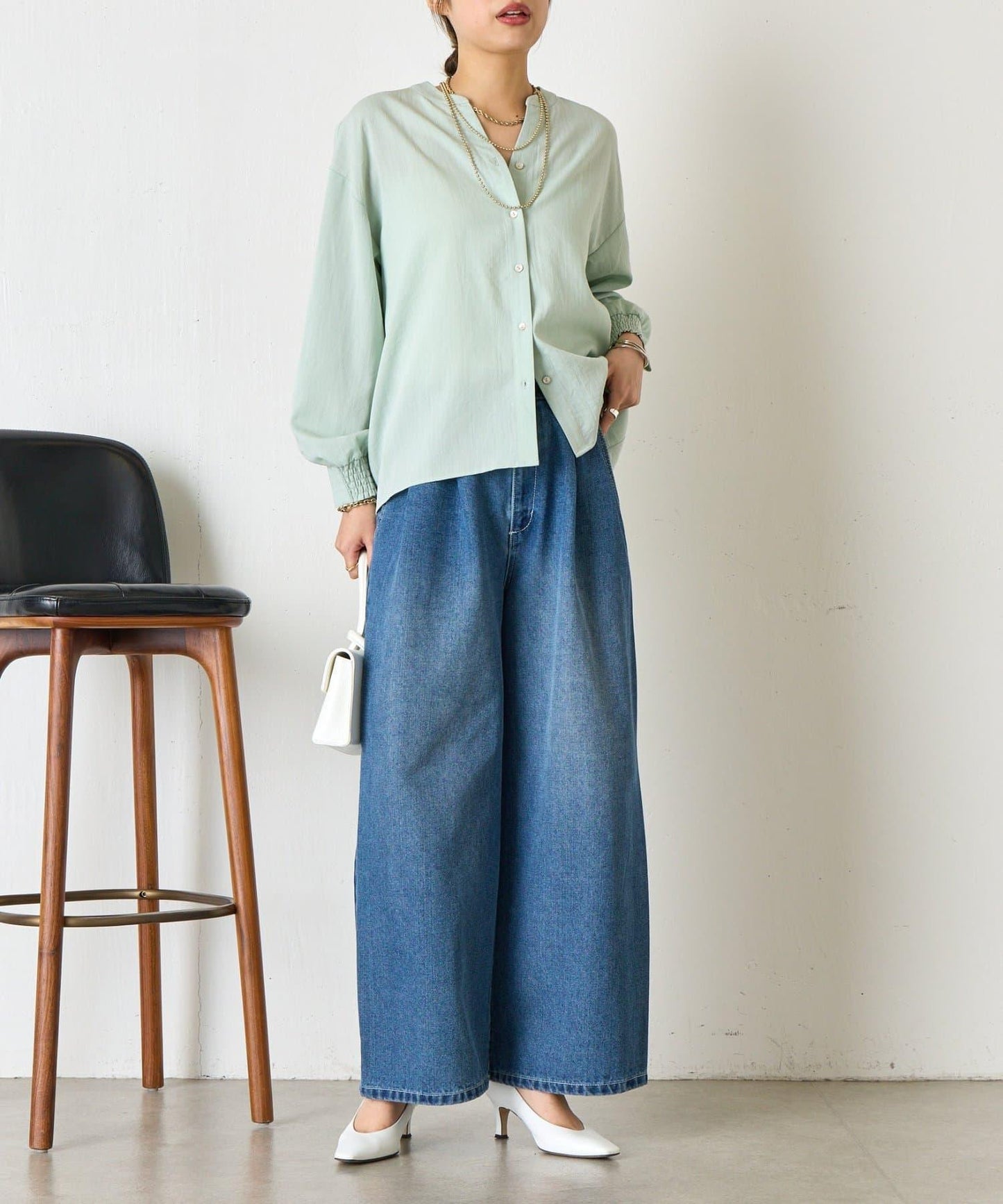 配色開衩開領襯衫