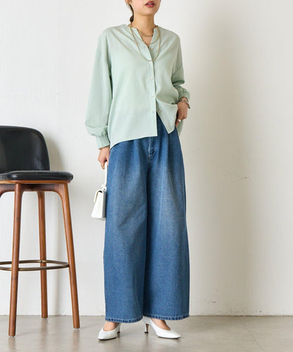 配色開衩開領襯衫