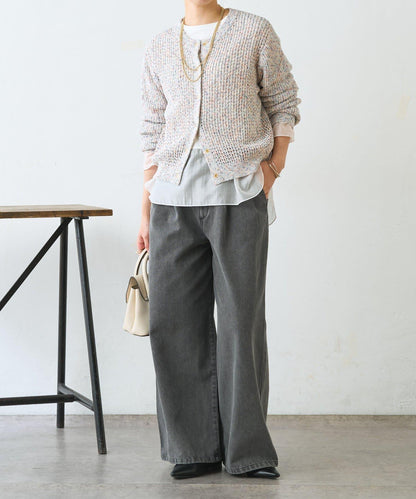 混色網眼針織開衫