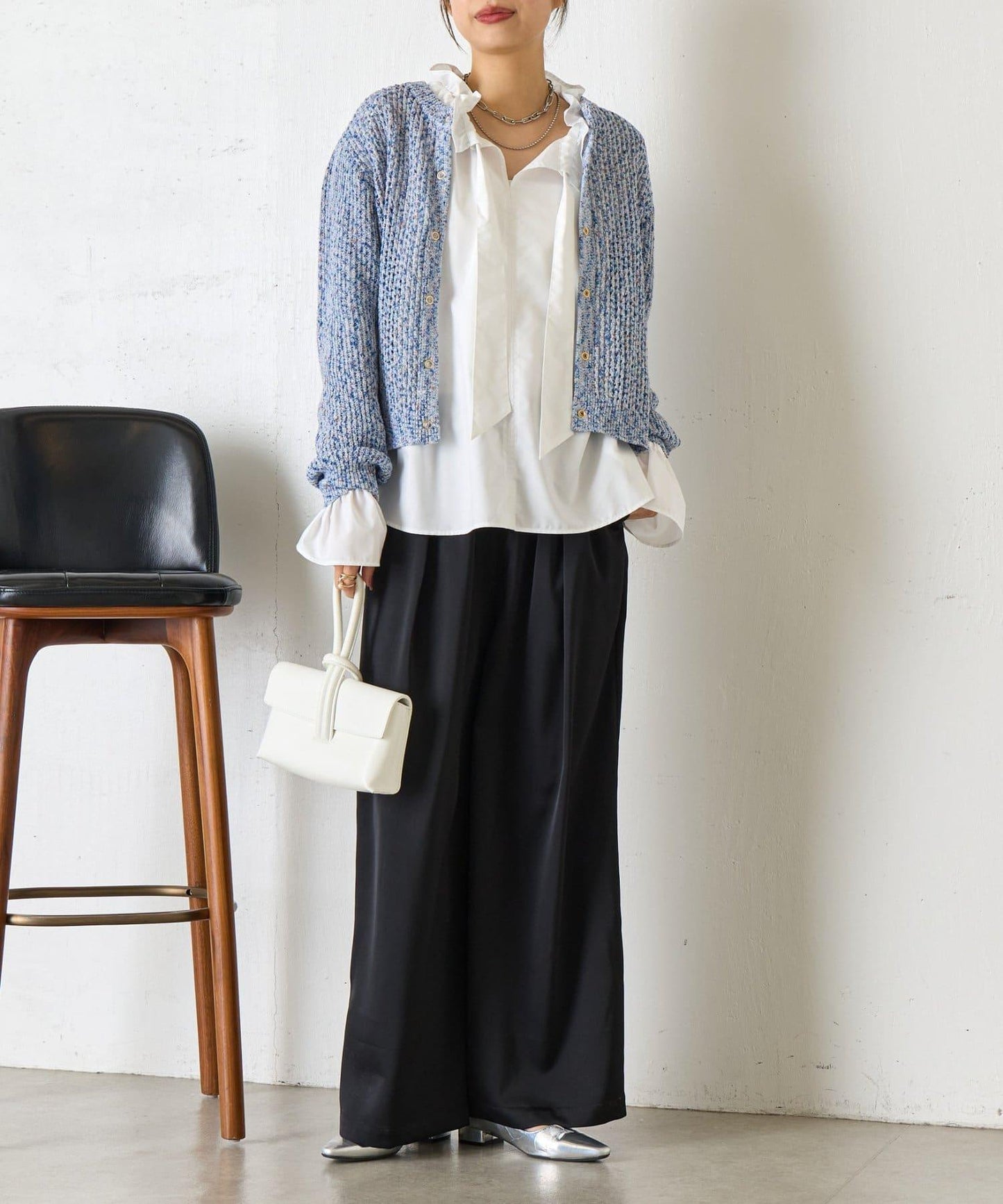 混色網眼針織開衫