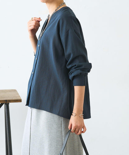 配色開衩開領襯衫