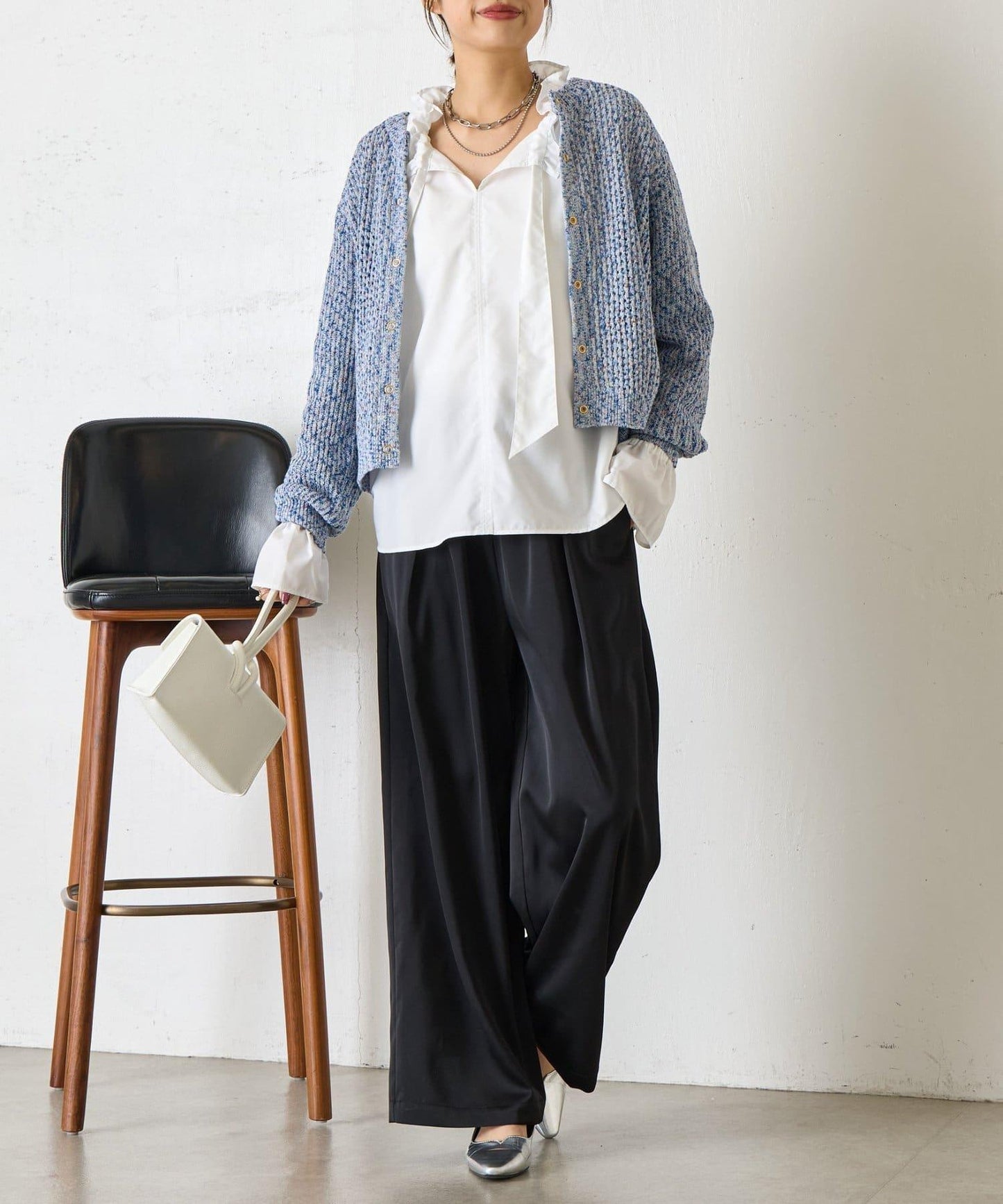 混色網眼針織開衫