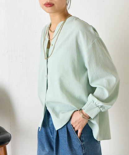 配色開衩開領襯衫