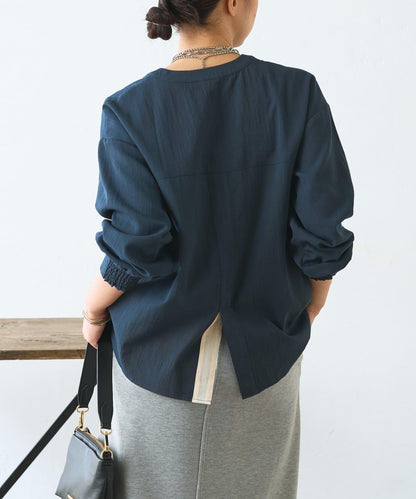 配色開衩開領襯衫