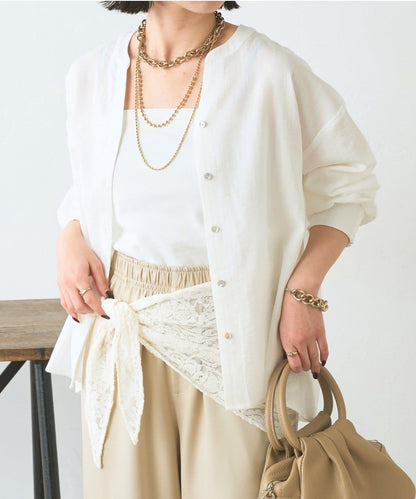 配色開衩開領襯衫