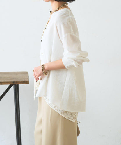 配色開衩開領襯衫