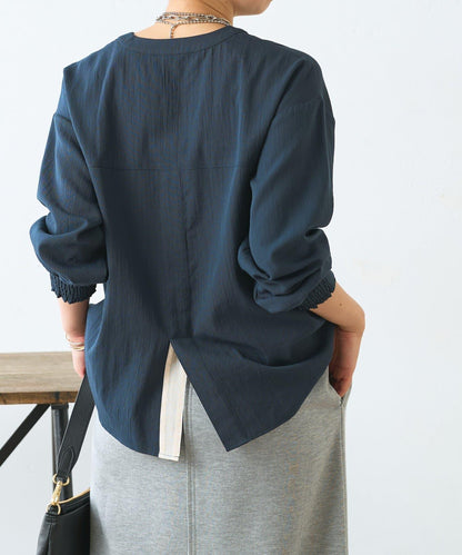 配色開衩開領襯衫