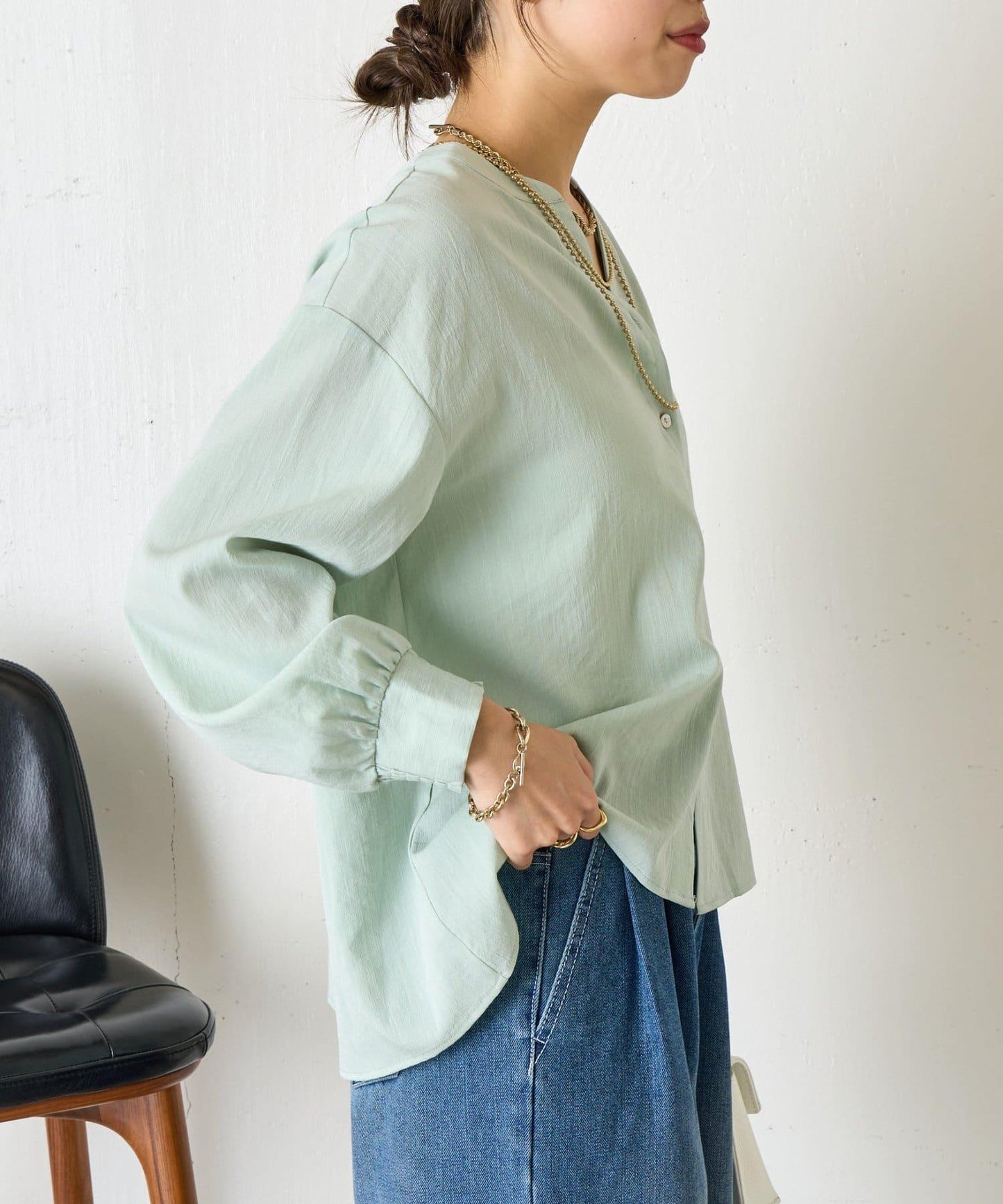 配色開衩開領襯衫