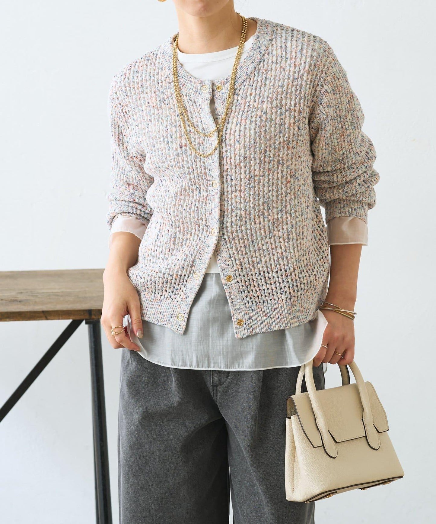 混色網眼針織開衫