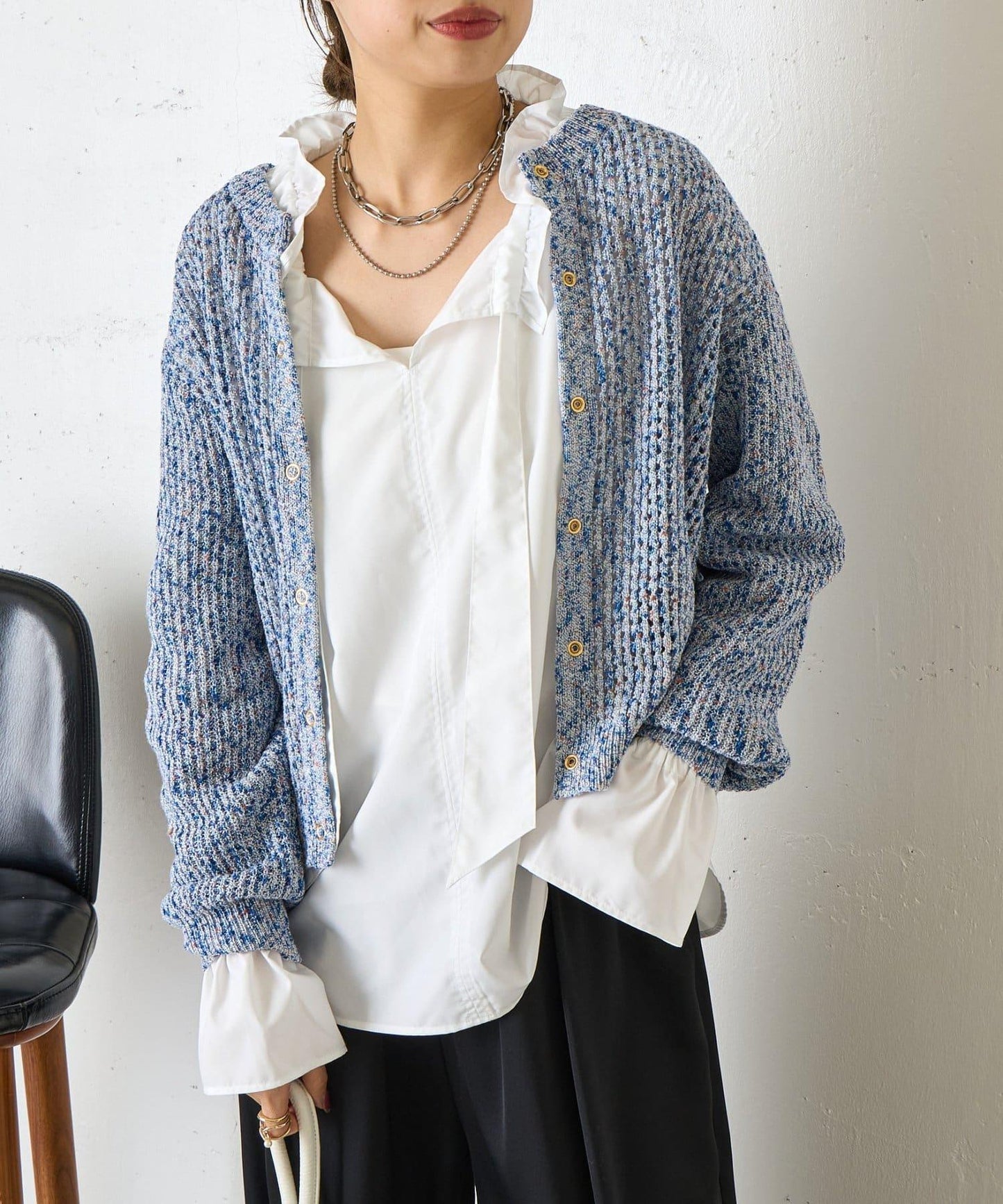 混色網眼針織開衫