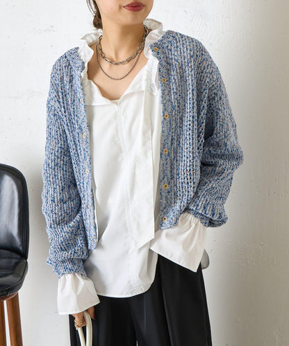 混色網眼針織開衫