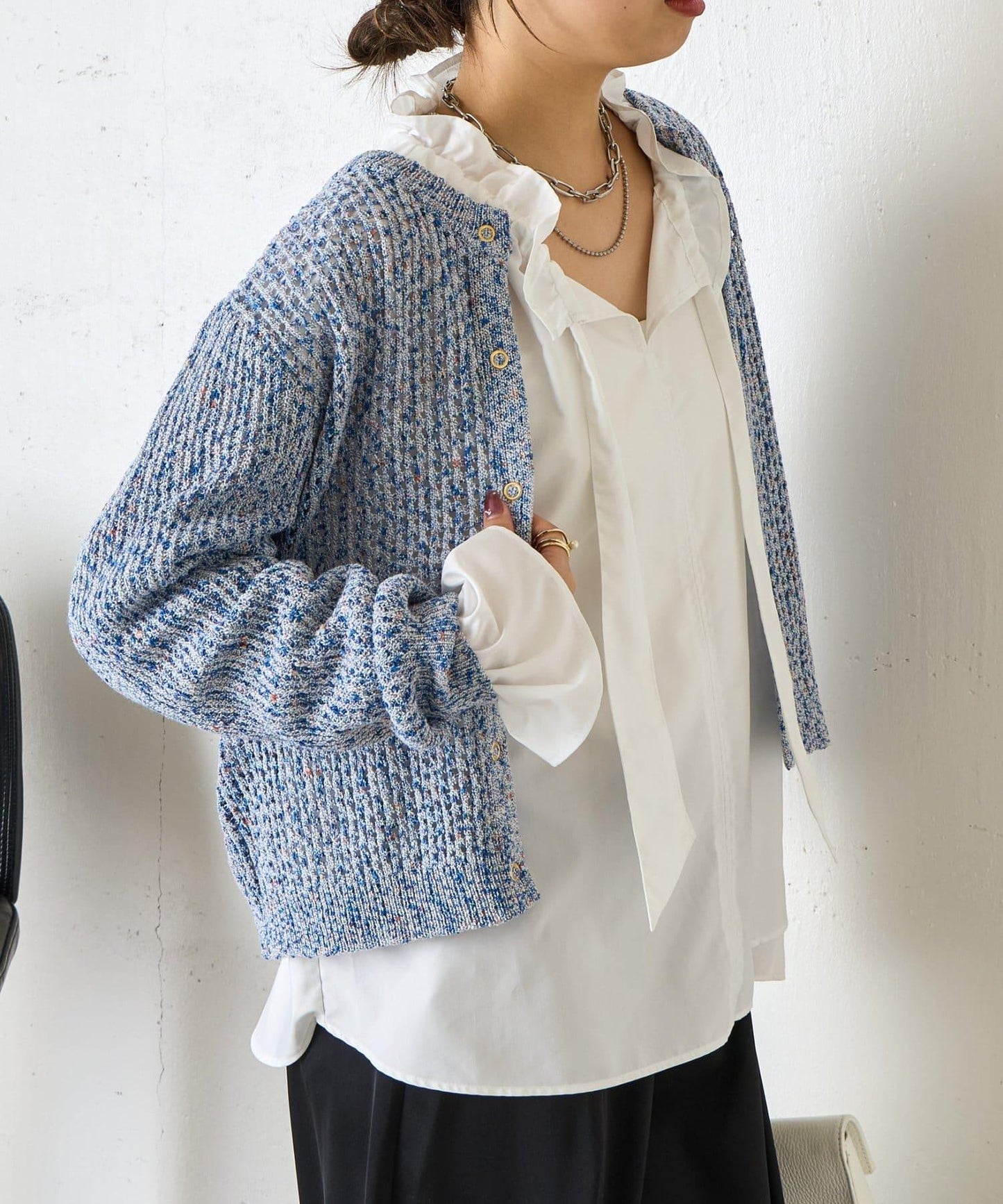 混色網眼針織開衫