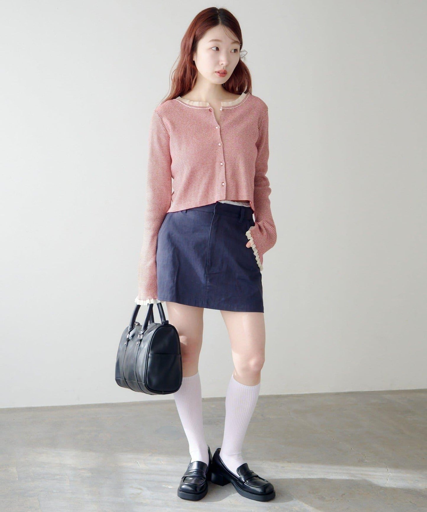 珍珠紐扣荷葉邊針織開衫