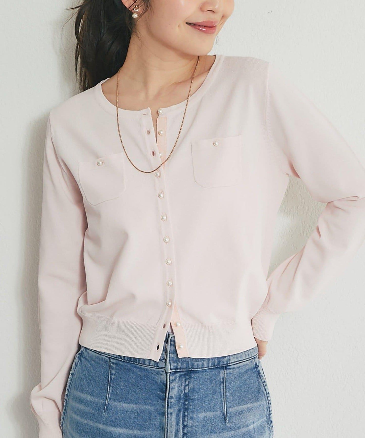 適度利落感 清涼觸感 防曬 珍珠扣 針織開衫