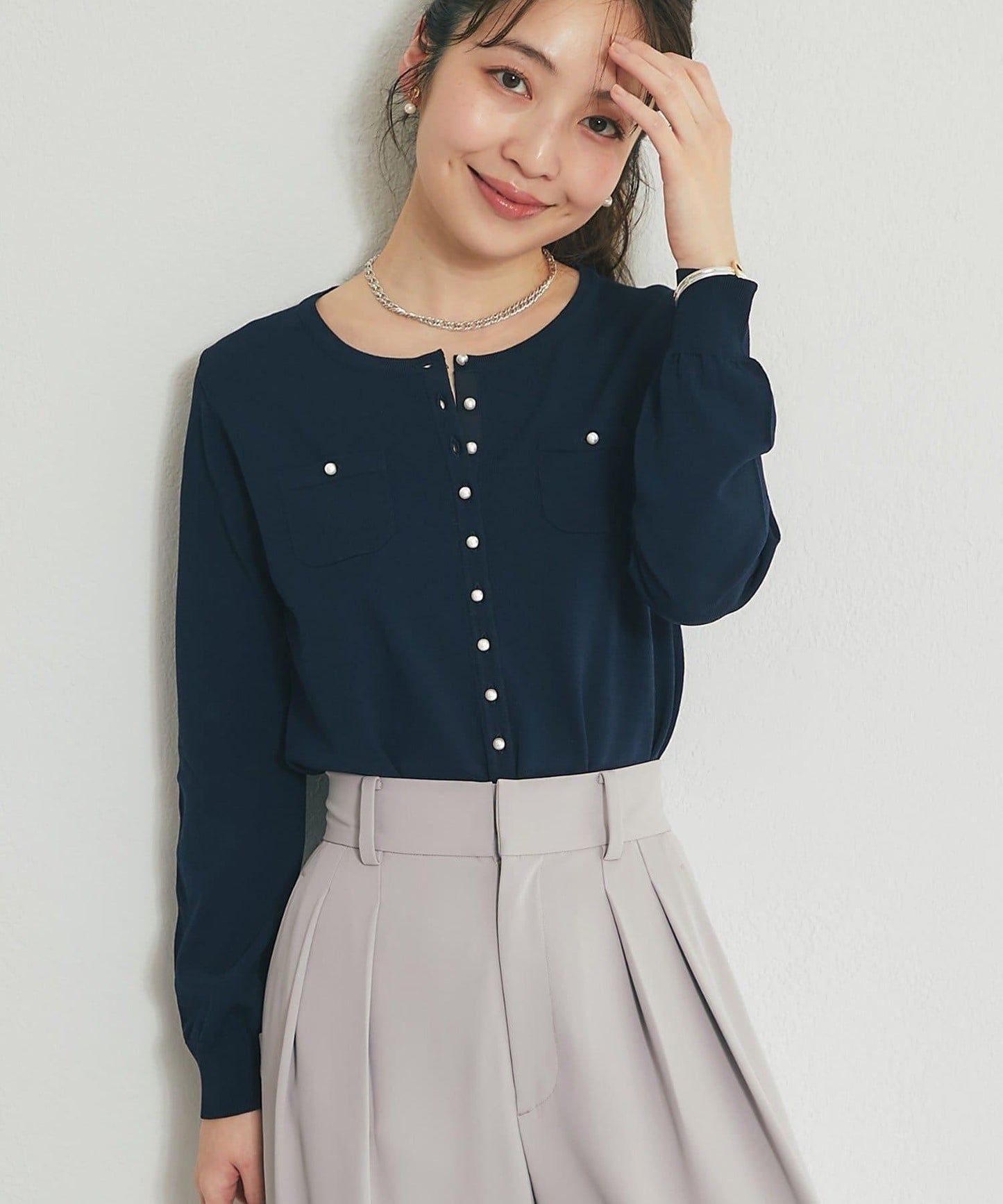 適度利落感 清涼觸感 防曬 珍珠扣 針織開衫