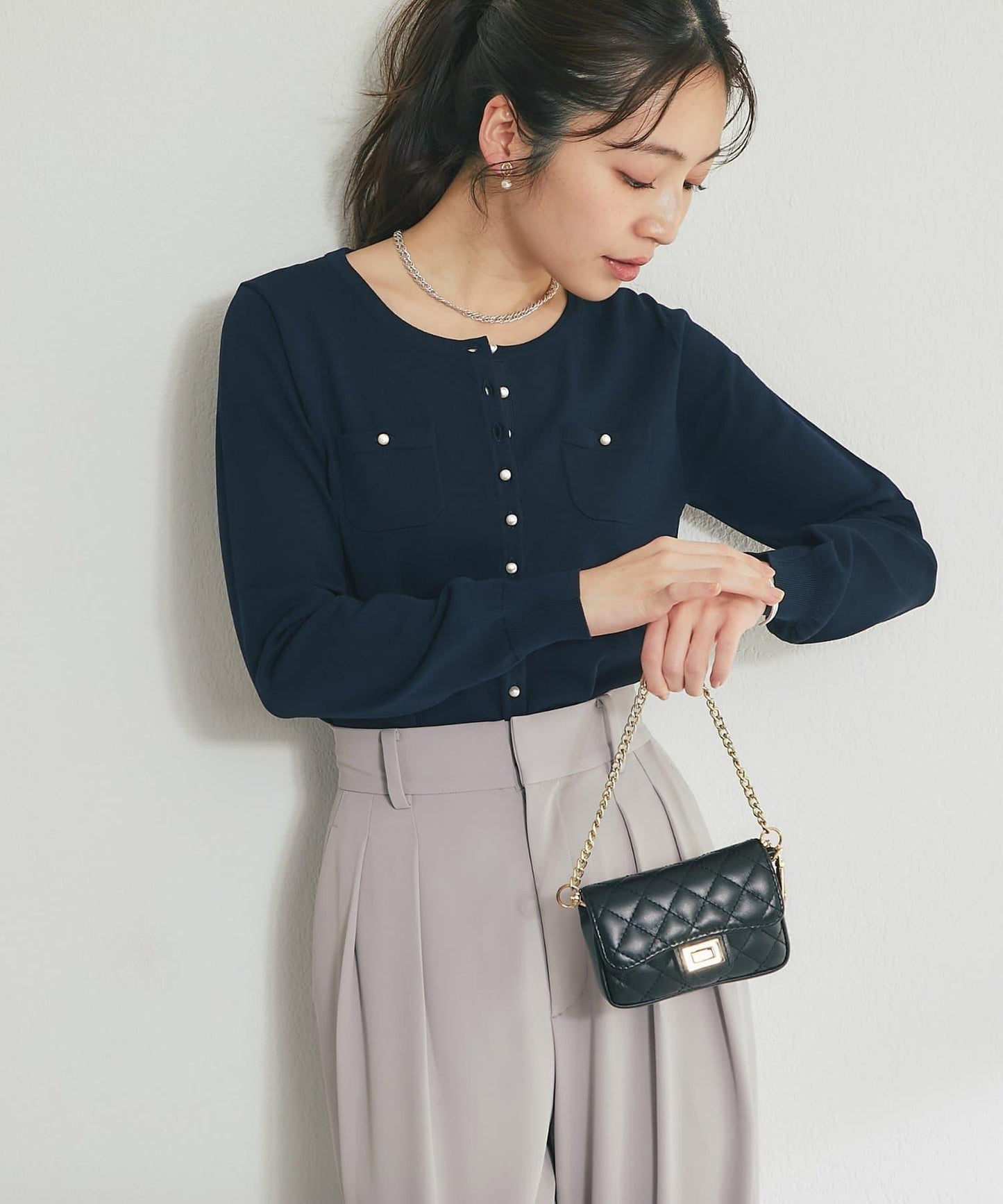 適度利落感 清涼觸感 防曬 珍珠扣 針織開衫