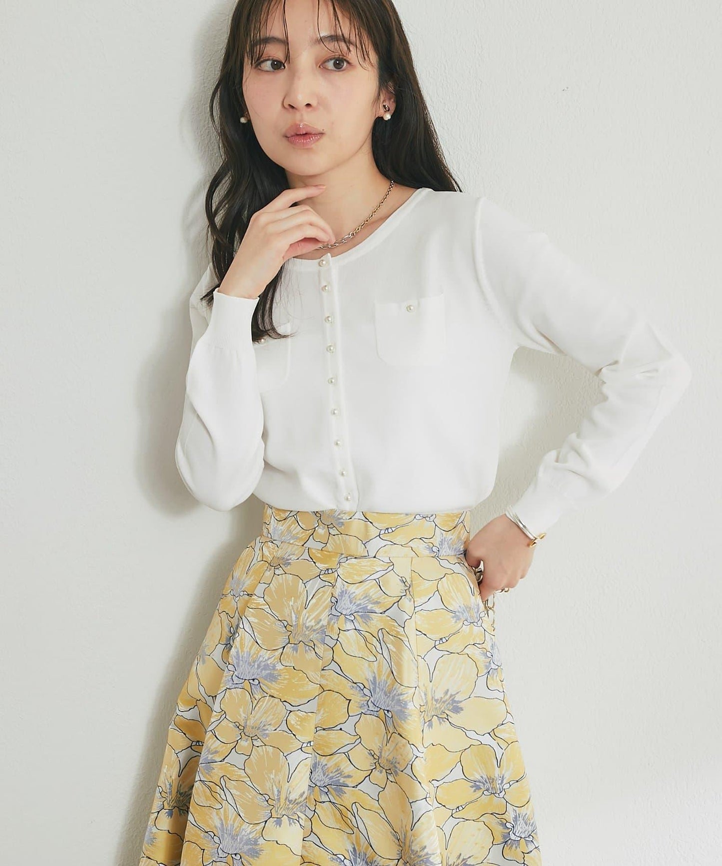 適度利落感 清涼觸感 防曬 珍珠扣 針織開衫