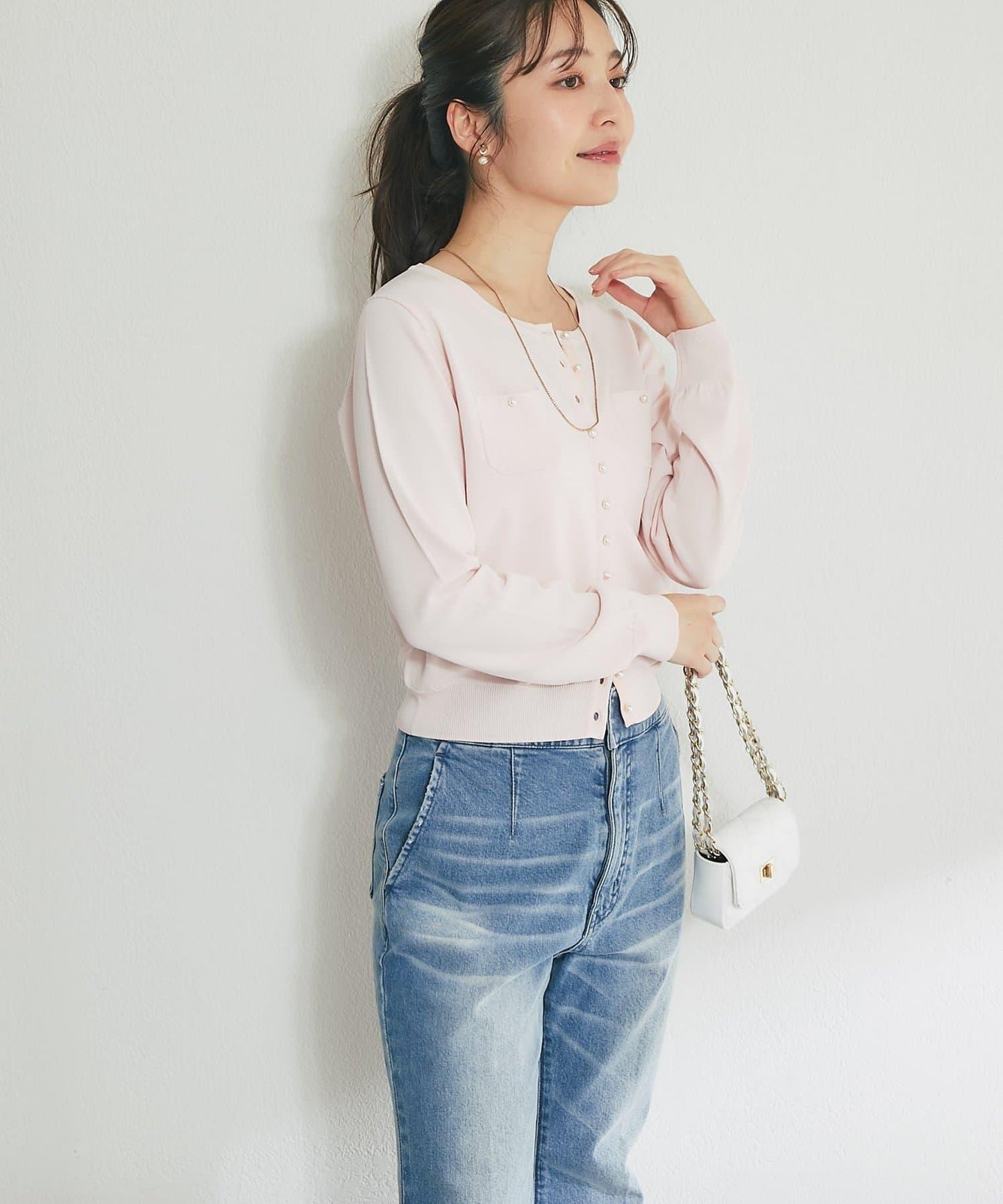 適度利落感 清涼觸感 防曬 珍珠扣 針織開衫