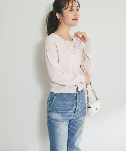 適度利落感 清涼觸感 防曬 珍珠扣 針織開衫