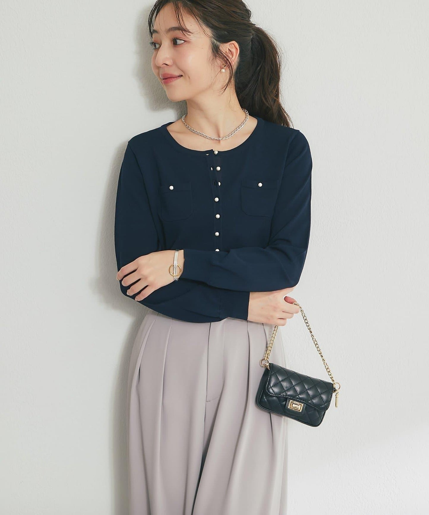 適度利落感 清涼觸感 防曬 珍珠扣 針織開衫