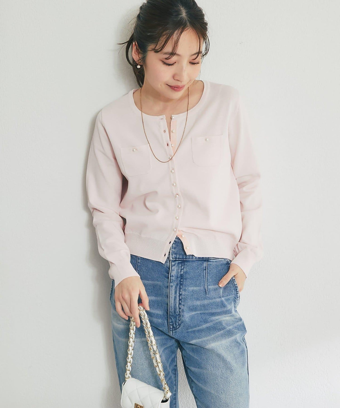 適度利落感 清涼觸感 防曬 珍珠扣 針織開衫