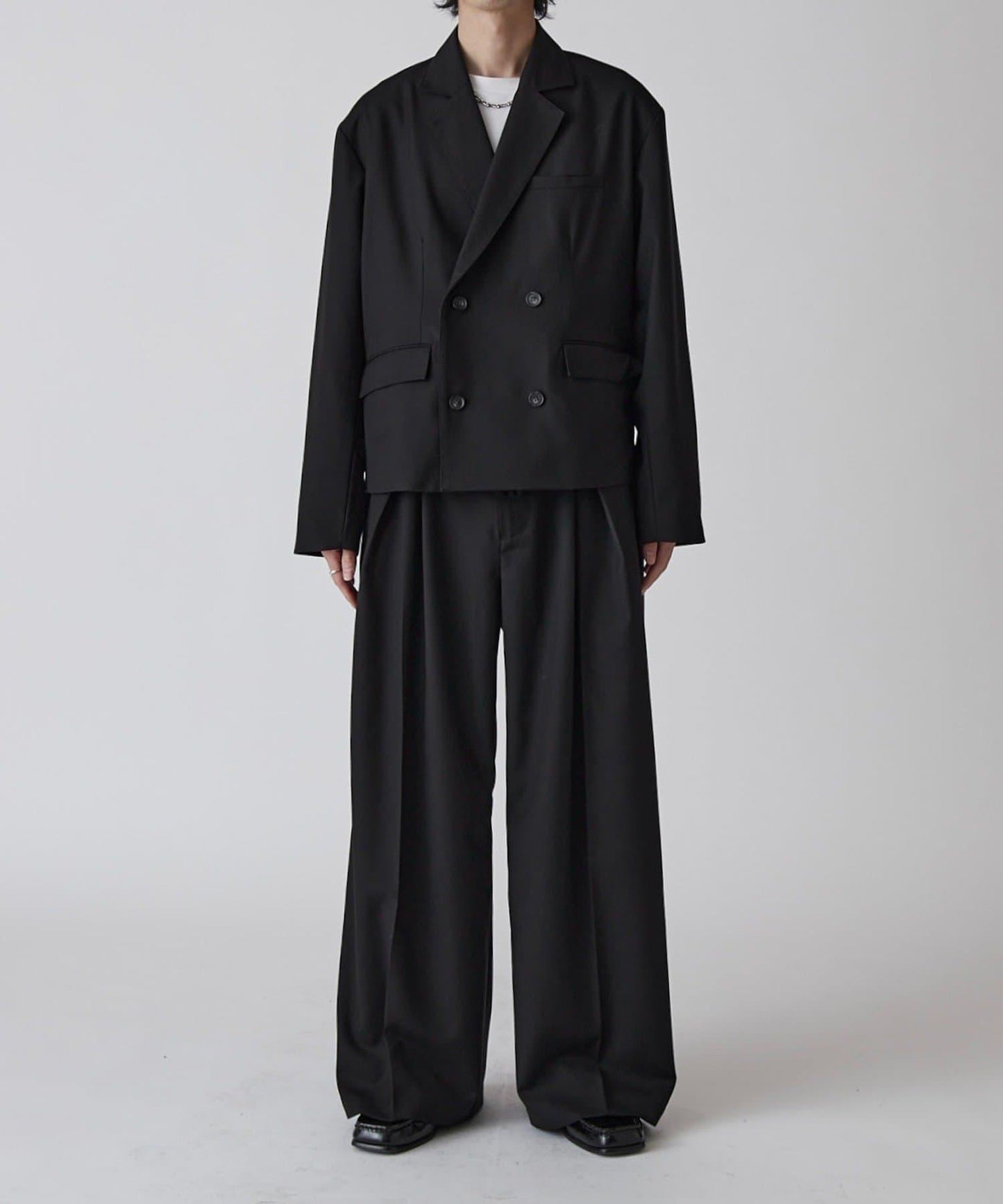 Neucon 交叉褶中線壓褶 闊腿西裝褲（可成套搭配）