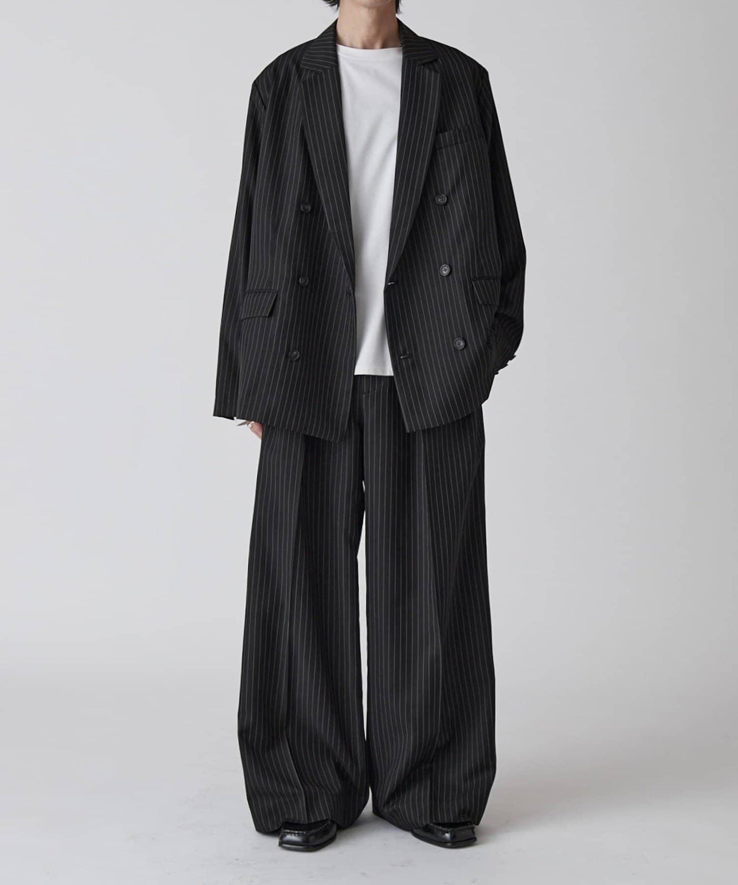 Neucon 細條紋寬鬆雙排扣設計 可成套搭配 夾克