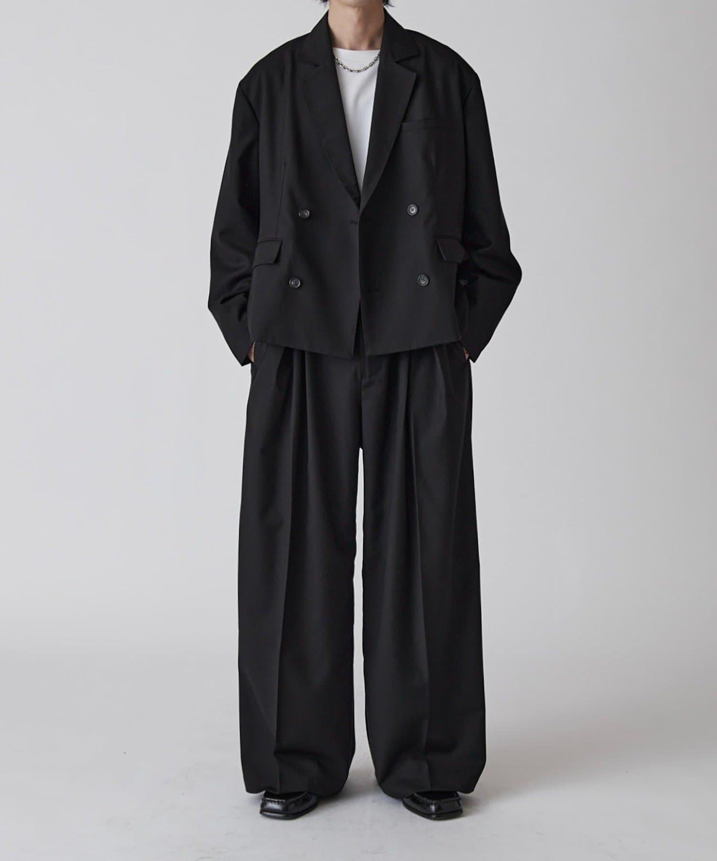 Neucon 交叉褶中線壓褶 闊腿西裝褲（可成套搭配）