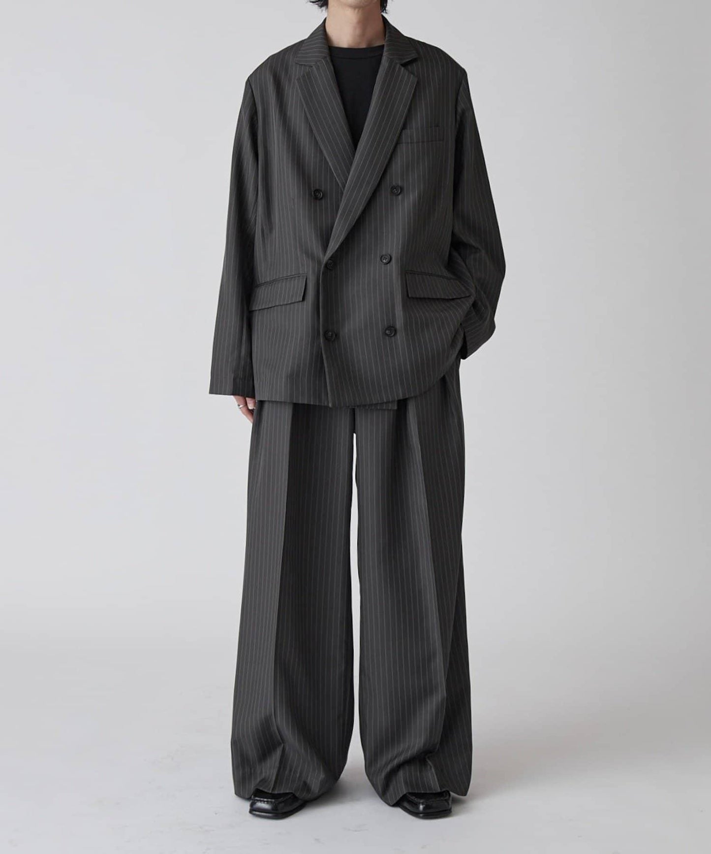 Neucon 細條紋雙褶闊腿西裝褲 套裝可搭配
