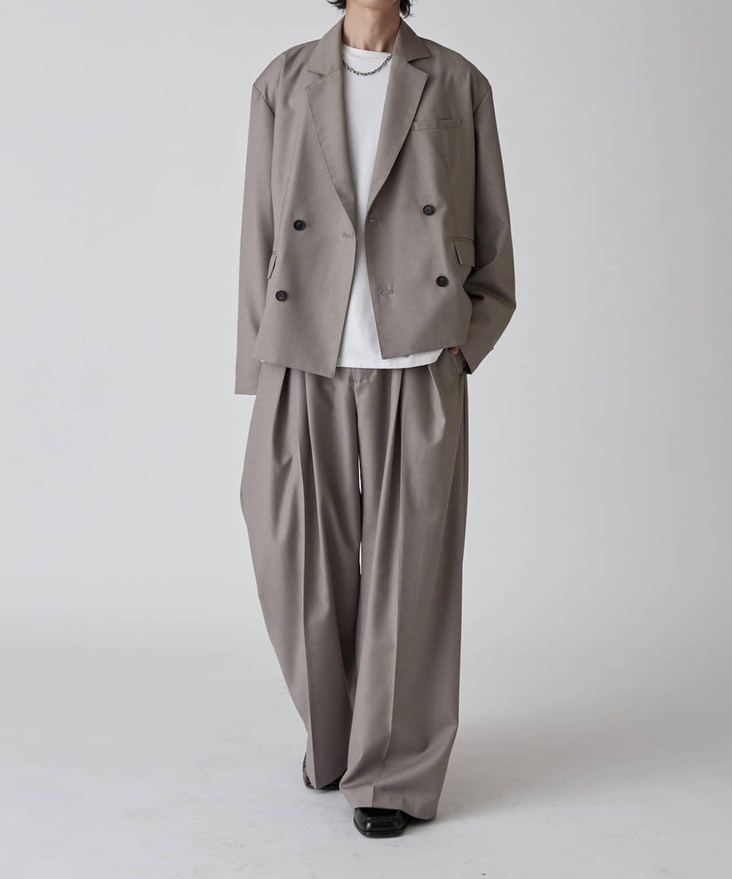 Neucon 交叉褶中線壓褶 闊腿西裝褲（可成套搭配）