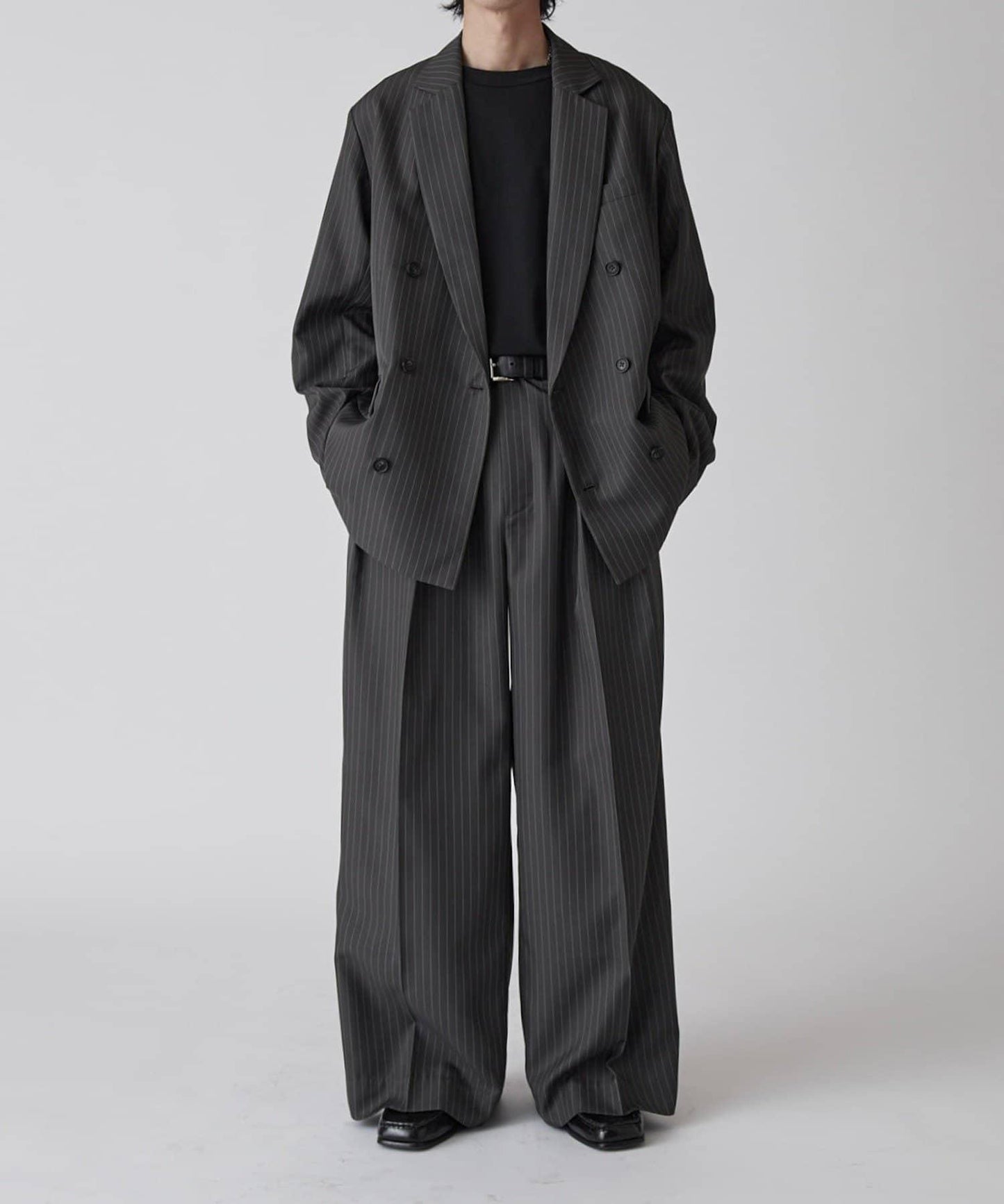 Neucon 細條紋寬鬆雙排扣設計 可成套搭配 夾克