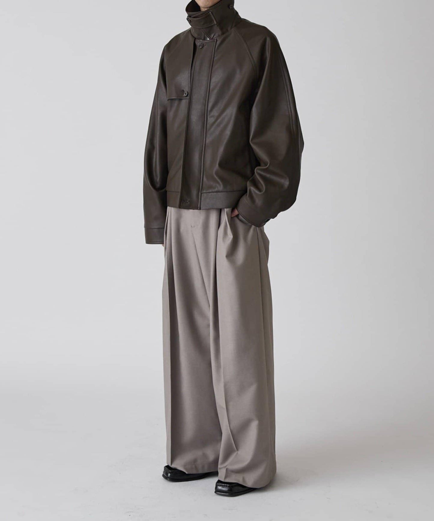 Neucon 交叉褶中線壓褶 闊腿西裝褲（可成套搭配）