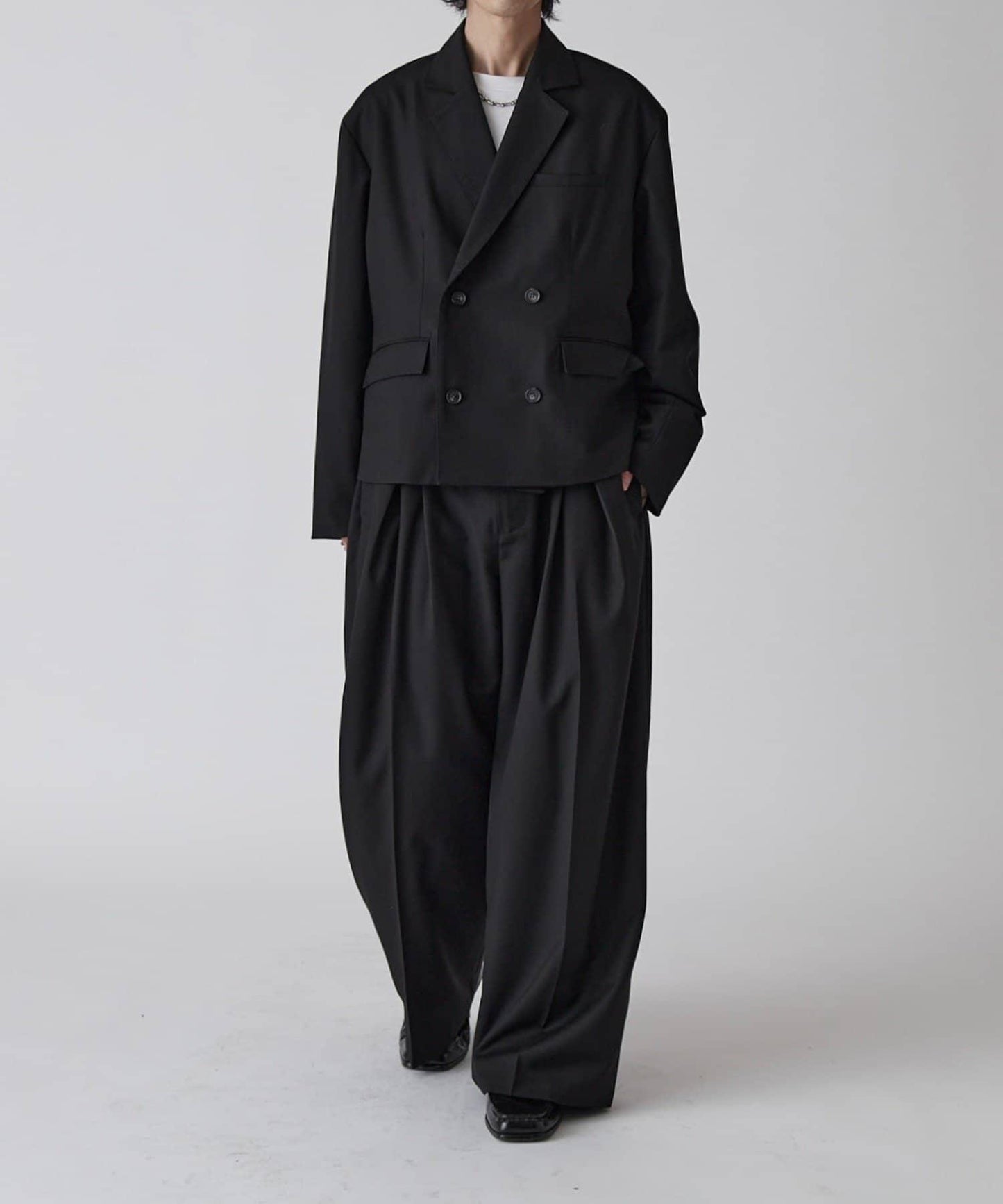 Neucon 交叉褶中線壓褶 闊腿西裝褲（可成套搭配）