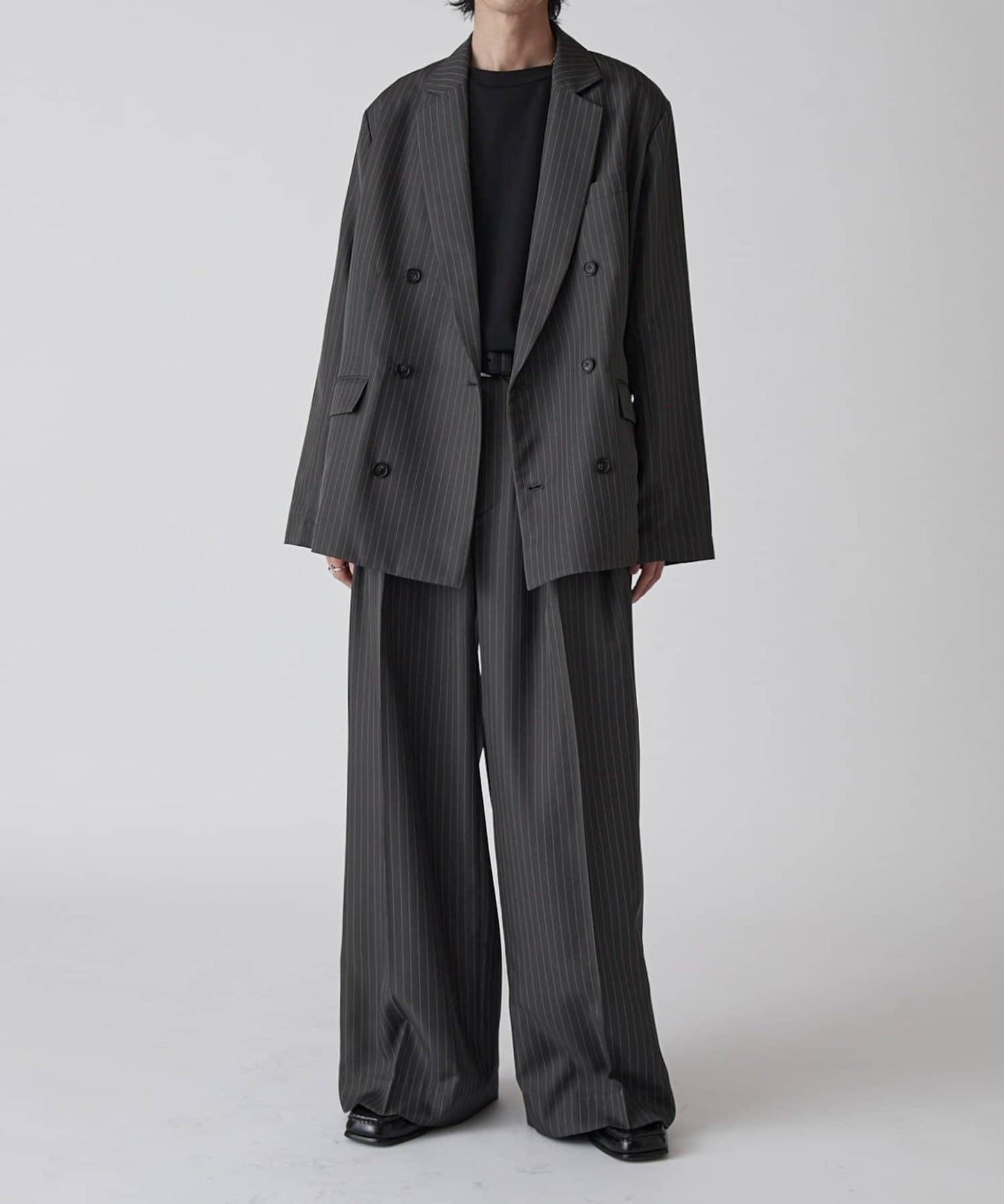 Neucon 細條紋寬鬆雙排扣設計 可成套搭配 夾克