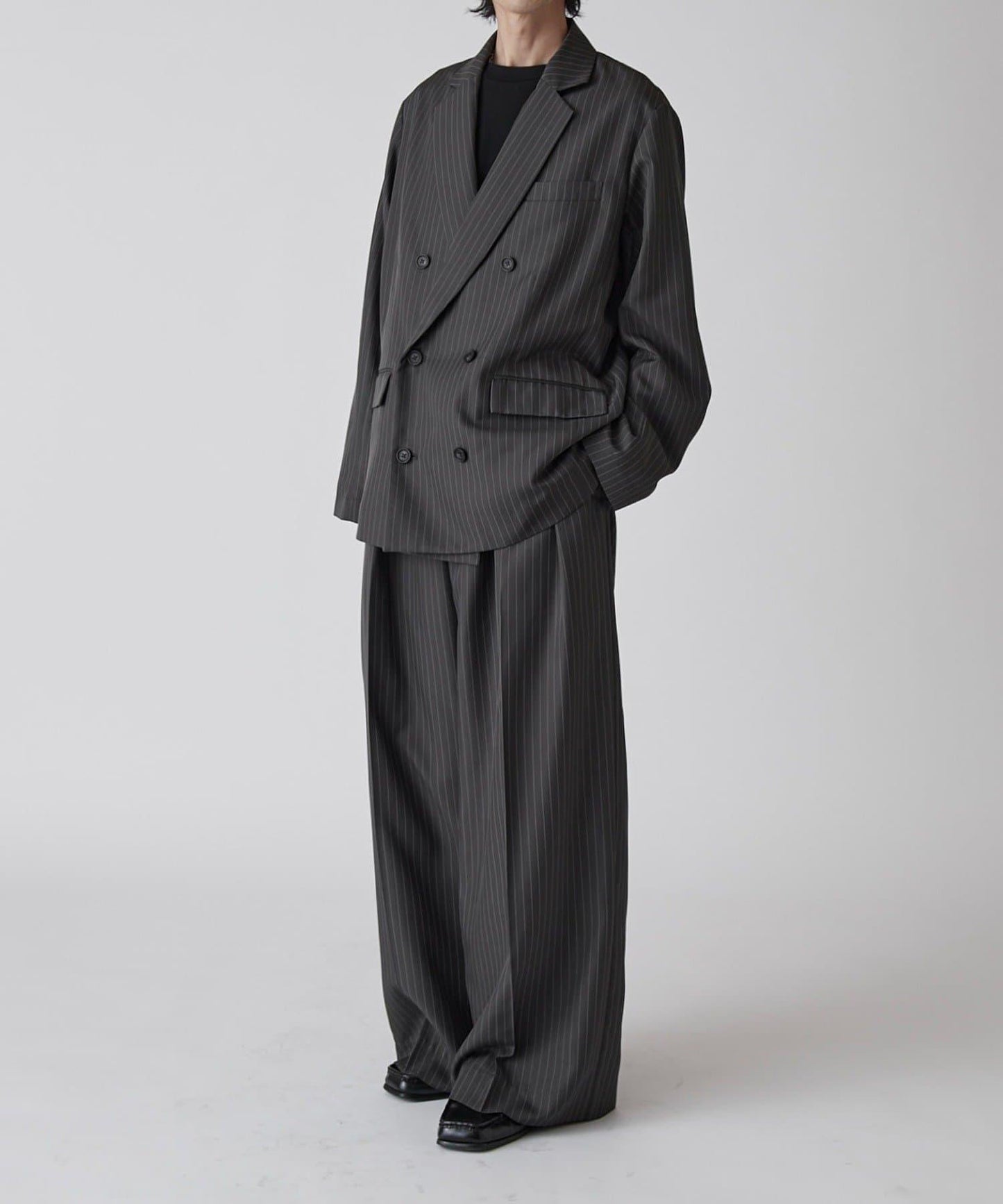 Neucon 細條紋雙褶闊腿西裝褲 套裝可搭配