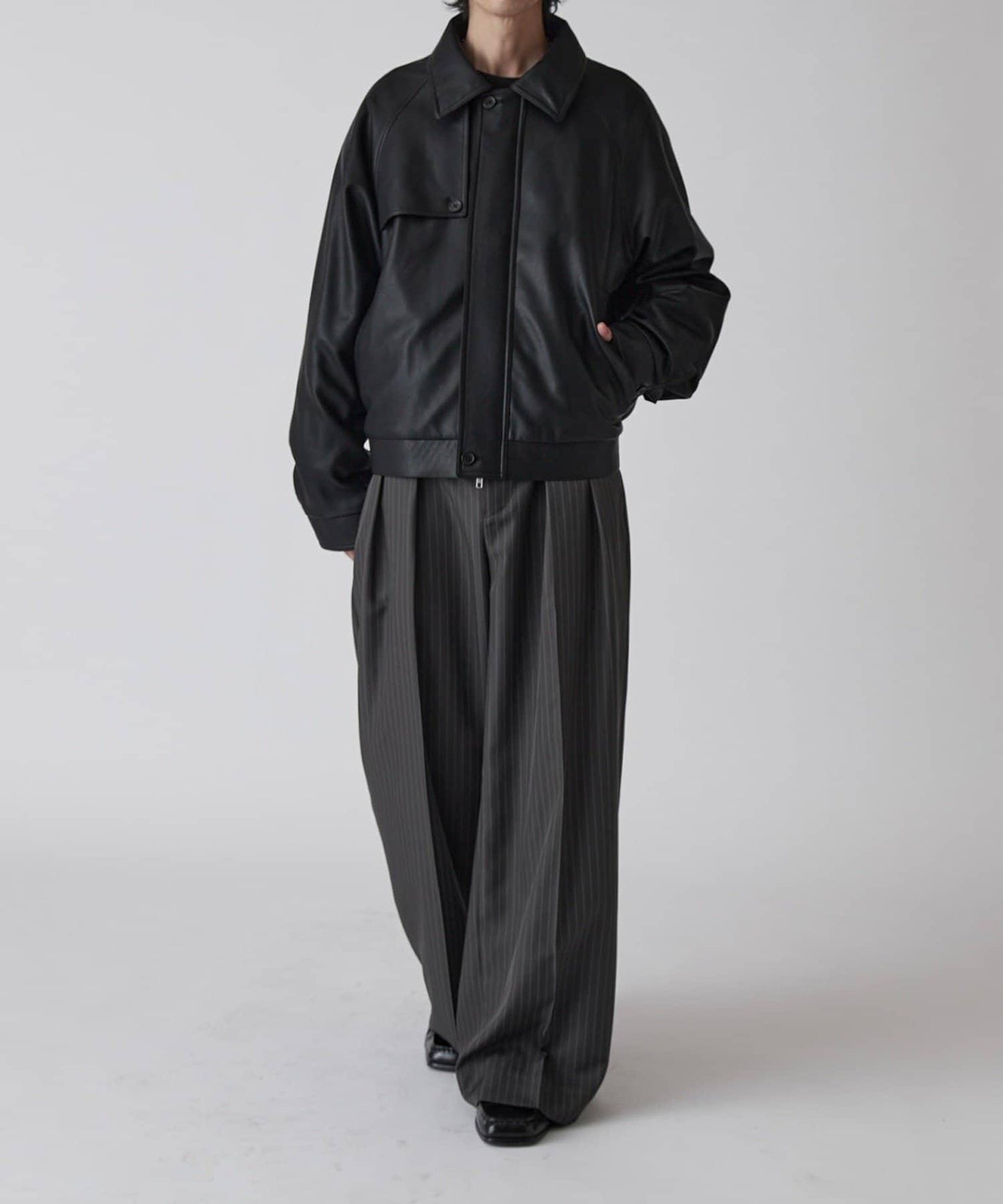 Neucon 細條紋雙褶闊腿西裝褲 套裝可搭配