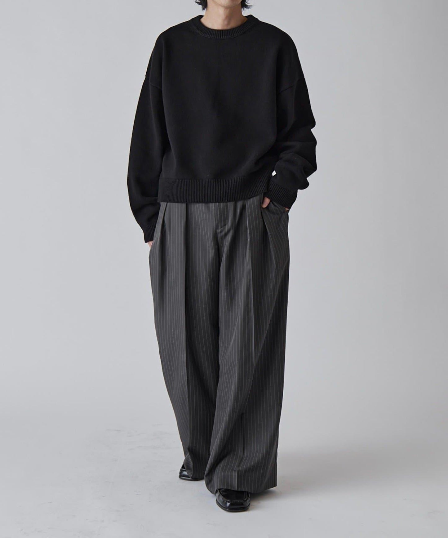 Neucon 細條紋雙褶闊腿西裝褲 套裝可搭配