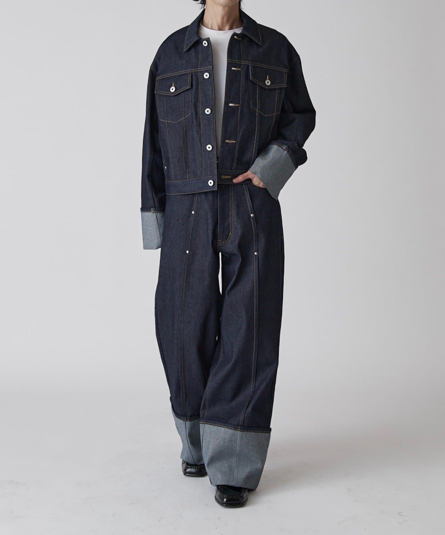 Neucon 卷邊褶設計 短款 牛仔夾克（可成套搭配）