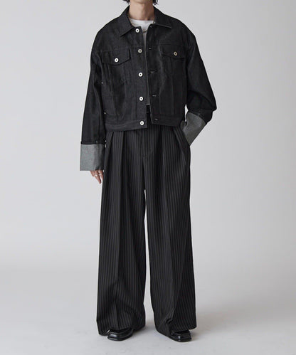 Neucon 細條紋雙褶闊腿西裝褲 套裝可搭配