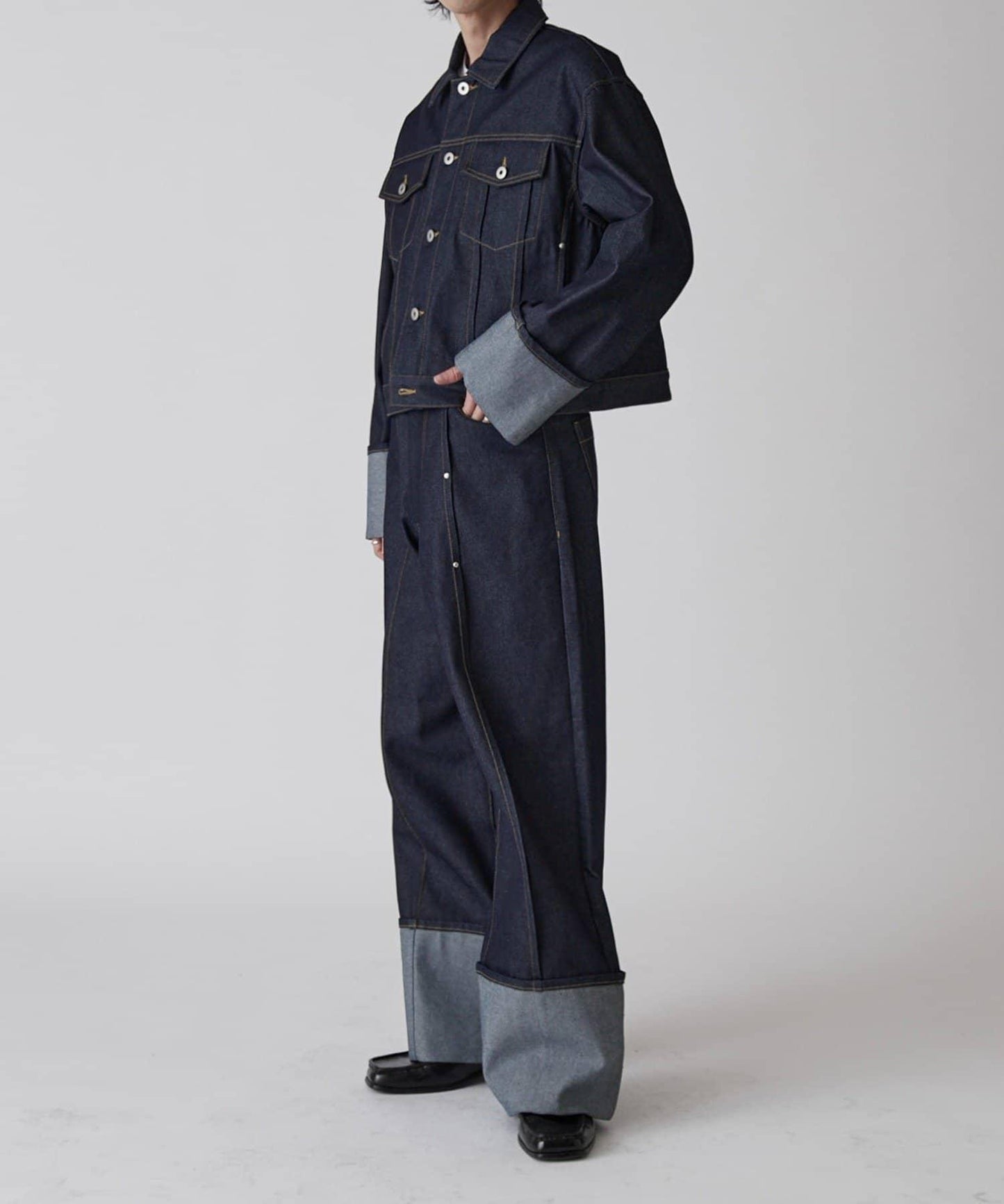 Neucon 卷邊褶設計 短款 牛仔夾克（可成套搭配）