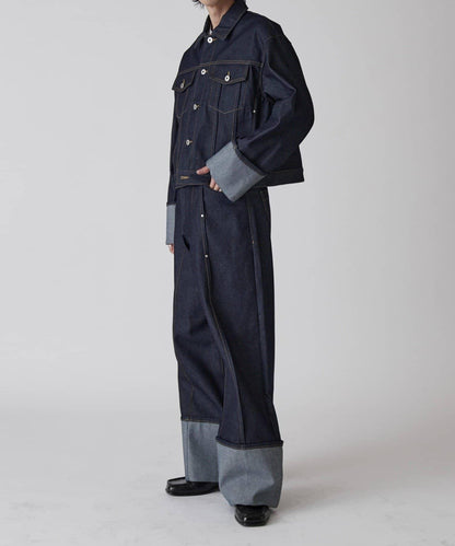 Neucon 卷邊褶設計 短款 牛仔夾克（可成套搭配）